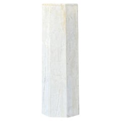 Vintage Medium White Marble Hexagonal Pedestal