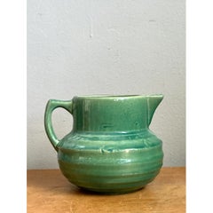Vintage Green Glazed Ceramic Pitcher