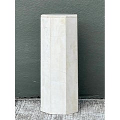 Vintage Small White Marble Hexagonal Pedestal