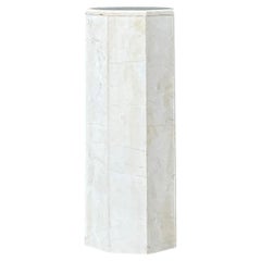 Vintage Small White Marble Hexagonal Pedestal