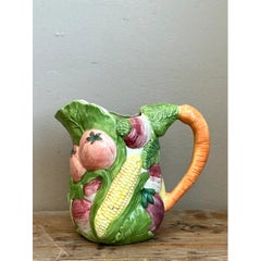 Vintage Hand-Painted Vegetable Ceramic Pitcher