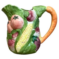 Vintage Hand-Painted Vegetable Ceramic Pitcher