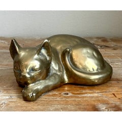 Vintage Brass Sleeping Cat Figurine
