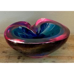 Vintage Murano Style Art Glass Bowl, Iridescent Blue & Magenta, Italy
