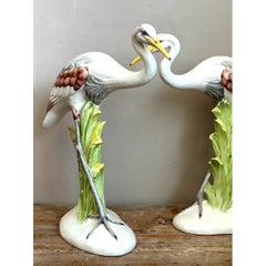 Vintage Italian Hand-Painted Crane Figurines - A Pair