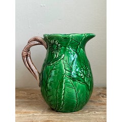 Vintage Glazed Ceramic Leaf Pitcher