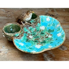 Vintage George Jones Majolica Strawberry Server Decorative Dish