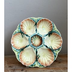 Vintage Sarreguemines Majolica Shell and Leaf Oyster Plate