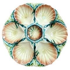 Vintage Sarreguemines Majolica Shell and Leaf Oyster Plate