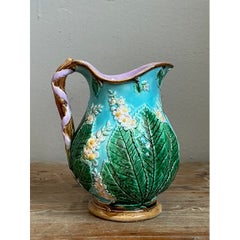 Vintage Majolica Leaf and Blossom Pitcher