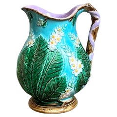 Vintage Majolica Leaf and Blossom Pitcher