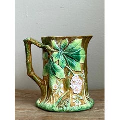 Vintage Majolica Leaf and Blossom Pitcher