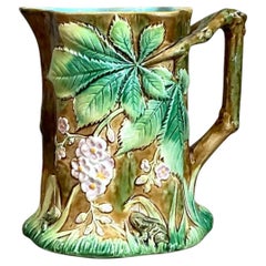 Vintage Majolica Leaf and Blossom Pitcher