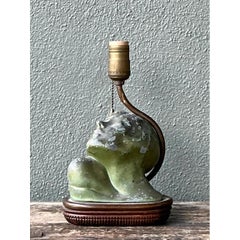 Vintage Green Patinated Bust Table Lamp