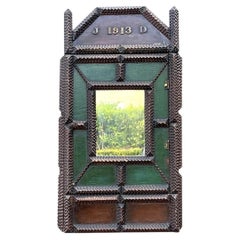 Vintage 1913 Wooden Tramp Art Cabinet