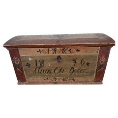 19th Century Swedish Folk Art Marriage Chest /Box Dated 1846 original paint