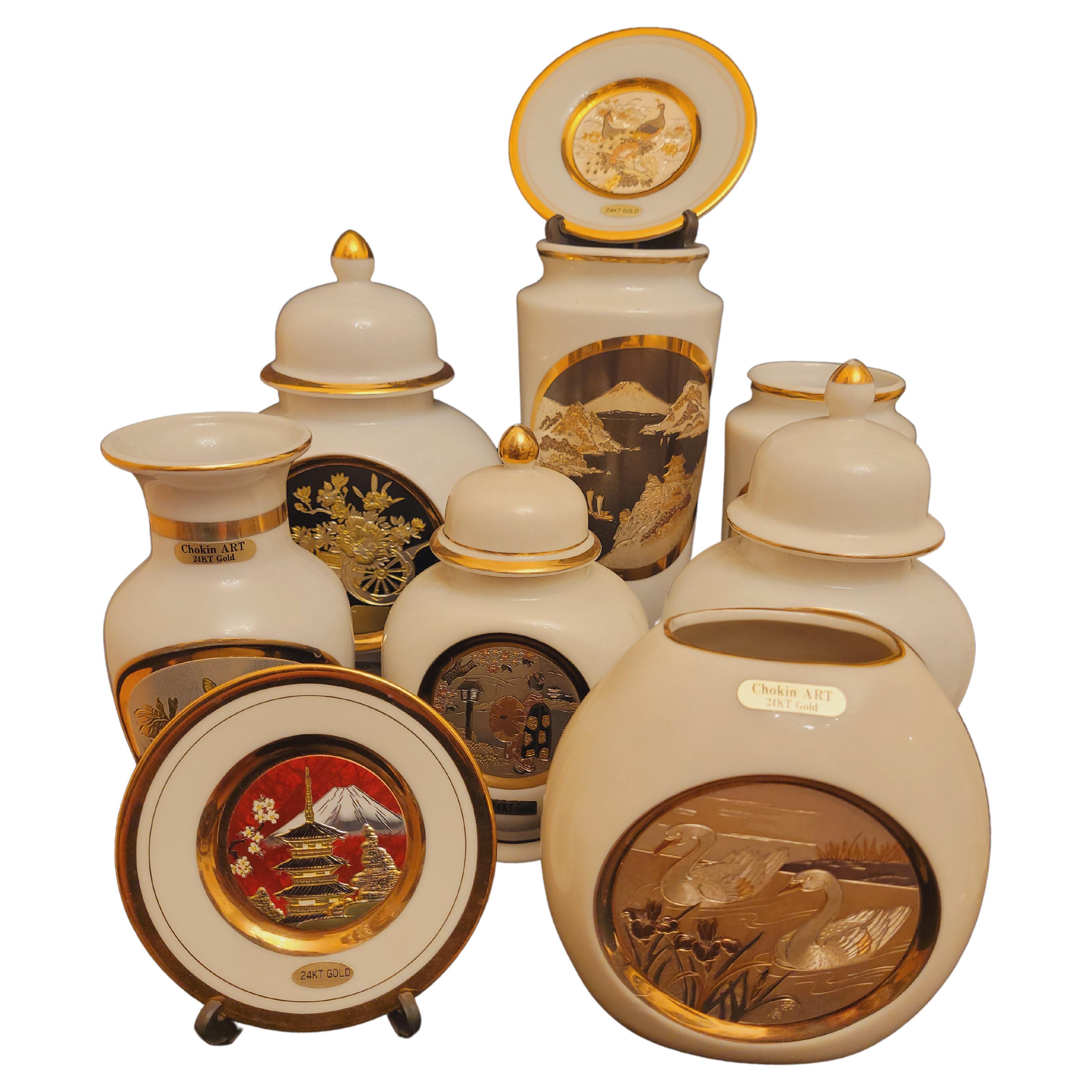 The Art of Chokin Gilded Ceramics Set For Sale