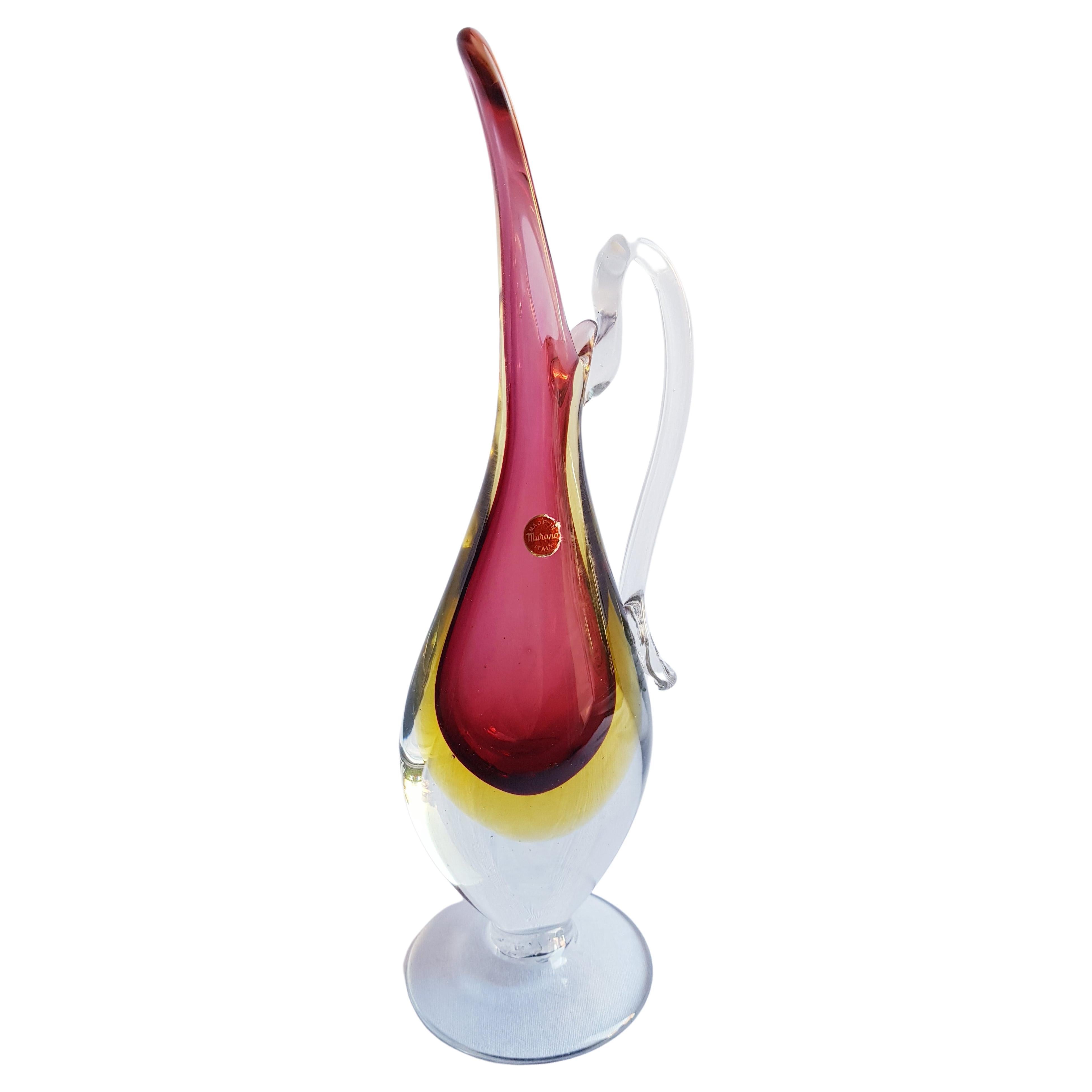 Middle  of century Murano Glass Sommerso Carafe For Sale