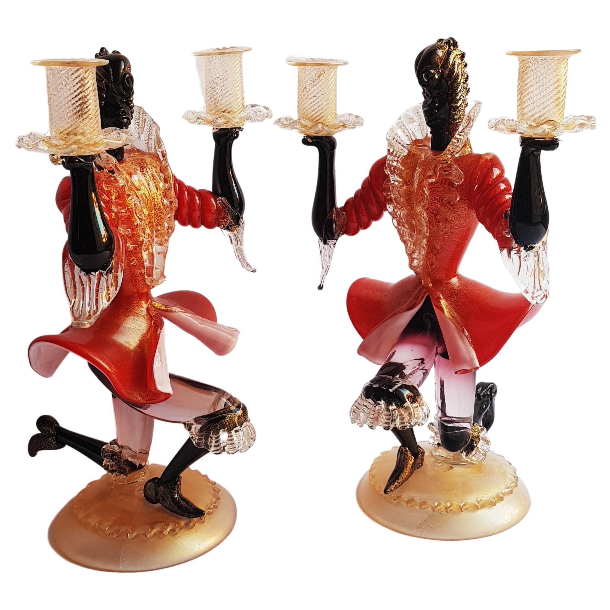 Antique Murano Glass large signed Sculptures with Gold Leaf by Ercole Barovier For Sale