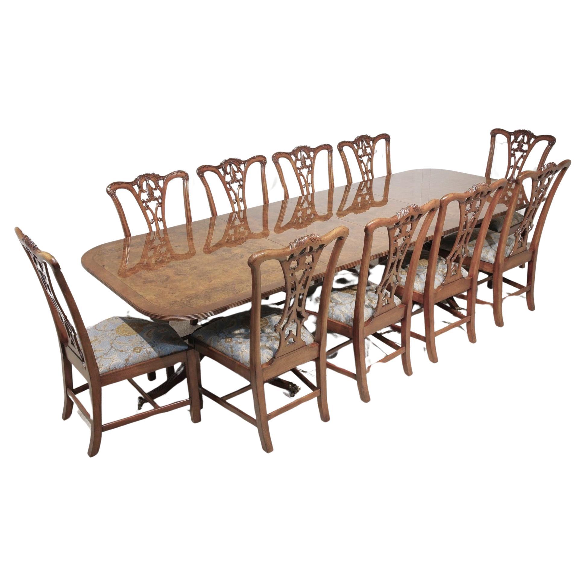 Regency Dining Table Set Chippendale Chairs Walnut