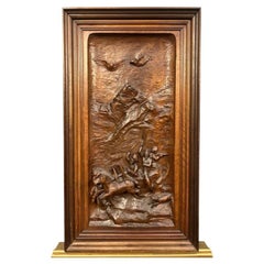 Black Forest Carved Horse Relief Panel German Hunting Scene 1880