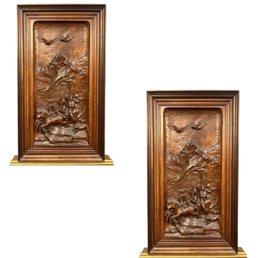 Black Forest geschnitzt Pferd Relief Panel Deutsch Jagd Szene 1880 (Sonstiges) im Angebot