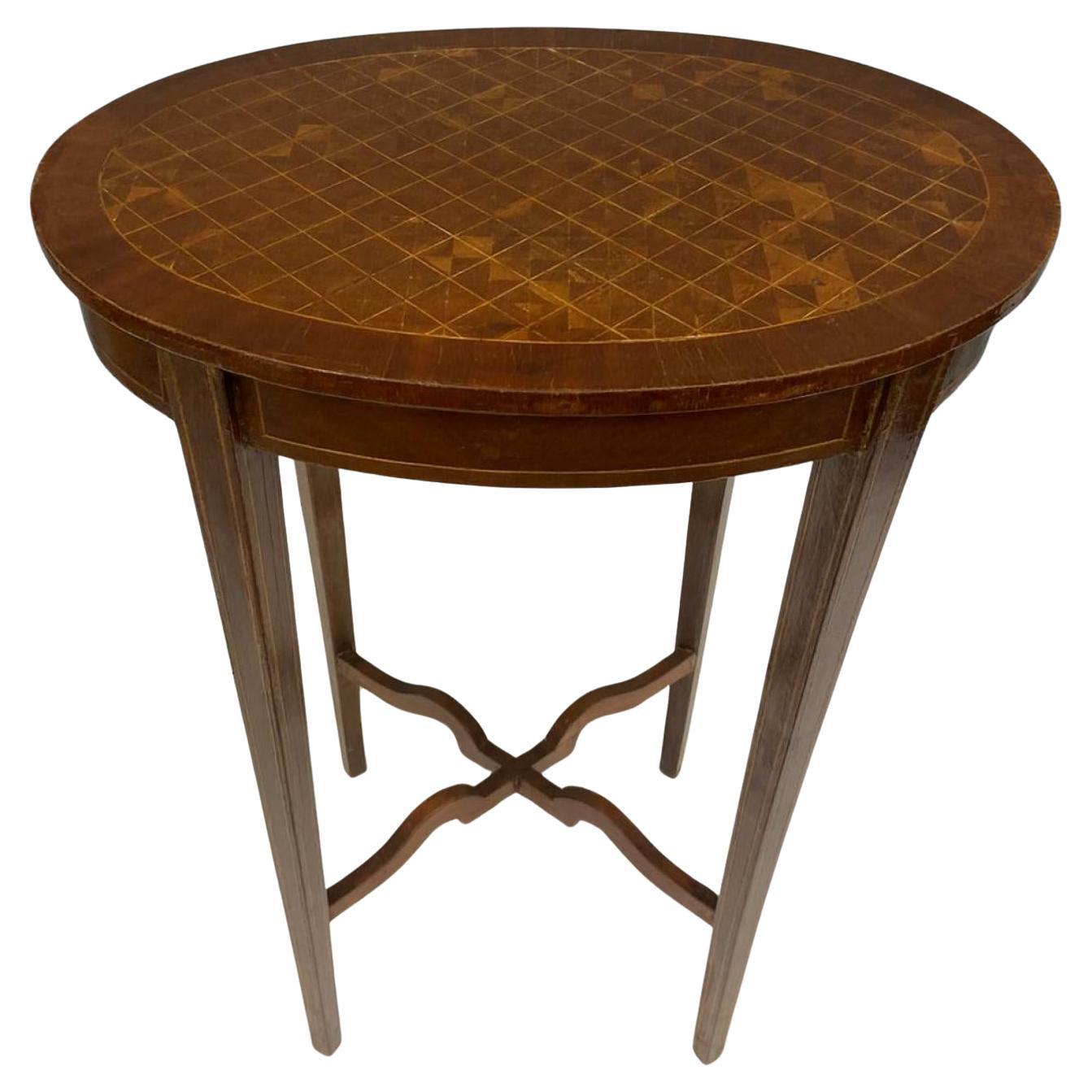 Regency Side Table Occasional Oval End Parquetry Inlay For Sale