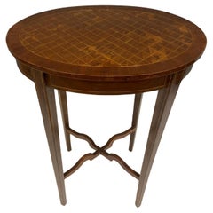 Vintage Regency Side Table Occasional Oval End Parquetry Inlay