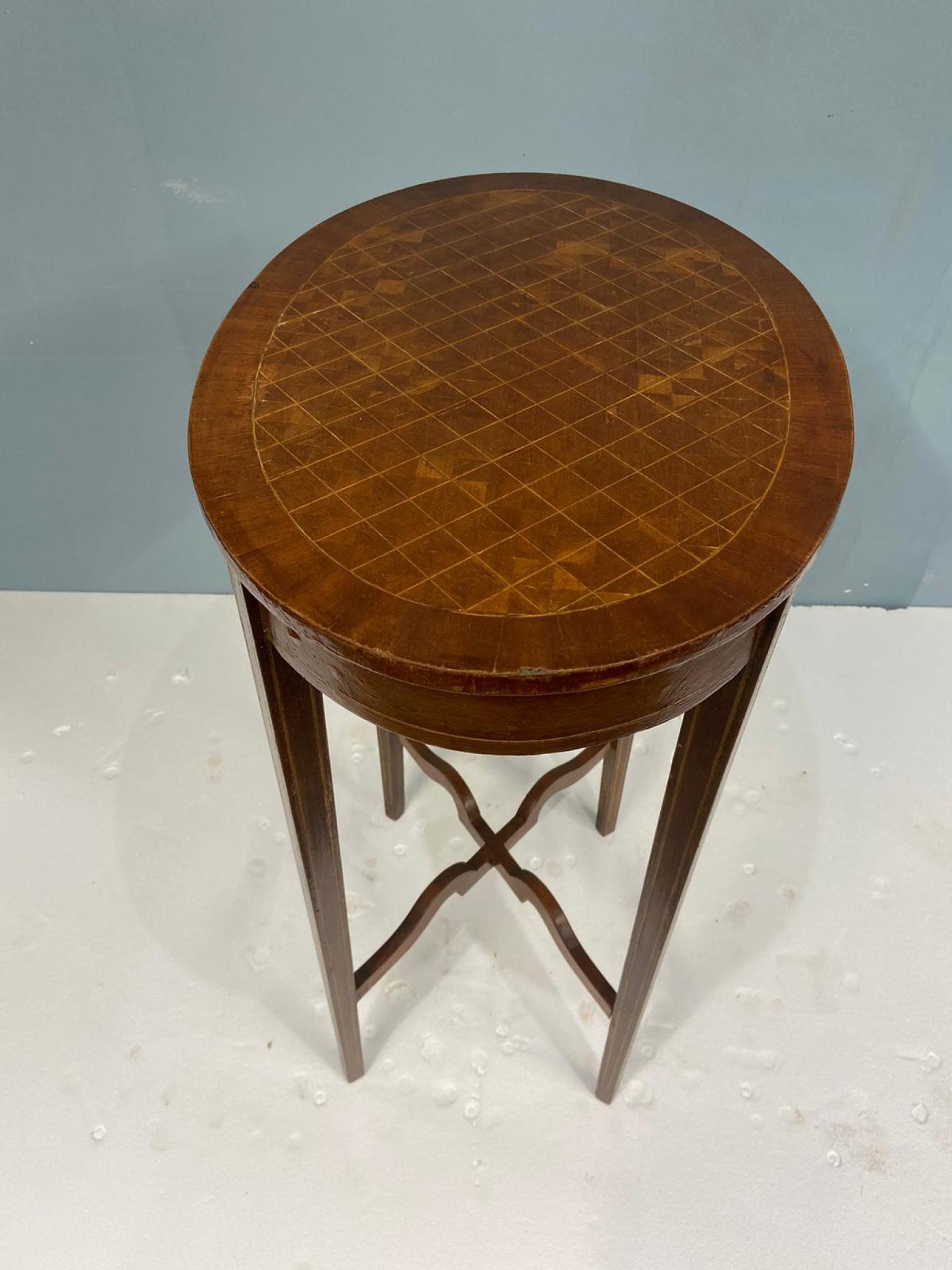 Wood Regency Side Table Occasional Oval End Parquetry Inlay For Sale