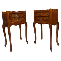 Antique Pair French Walnut Nightstands Bedside Chests