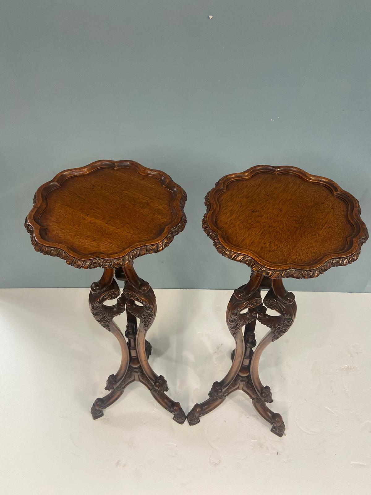 Pair English Pedestal Stands Walnut Rococo Tables In Good Condition For Sale In Potters Bar, GB