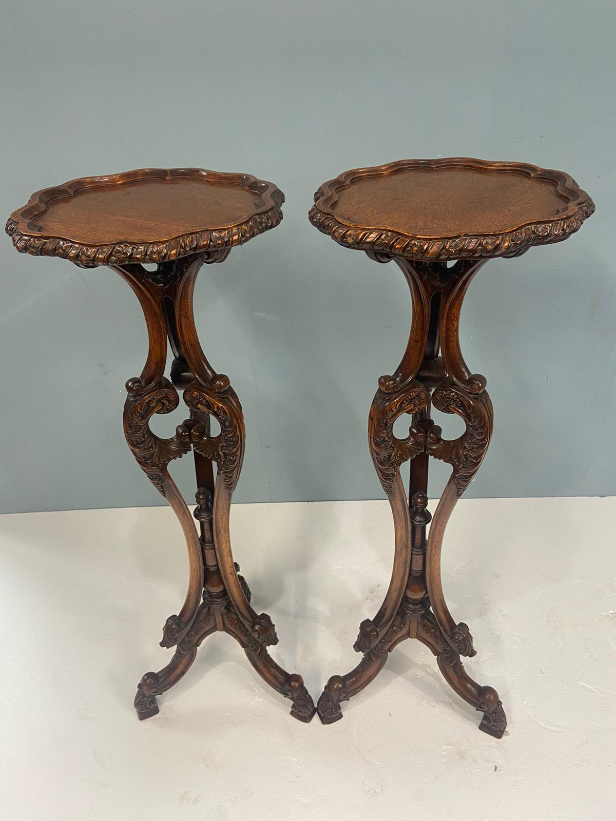 Pair English Pedestal Stands Walnut Rococo Tables For Sale 2