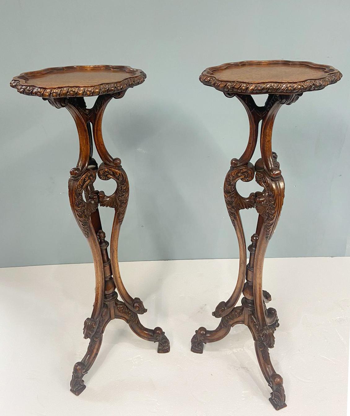 Pair English Pedestal Stands Walnut Rococo Tables For Sale 3