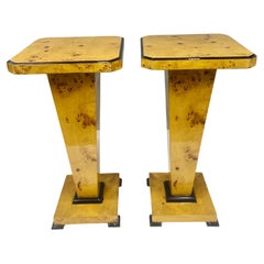 Pair Art Deco Pedestal Stands Walnut Tables