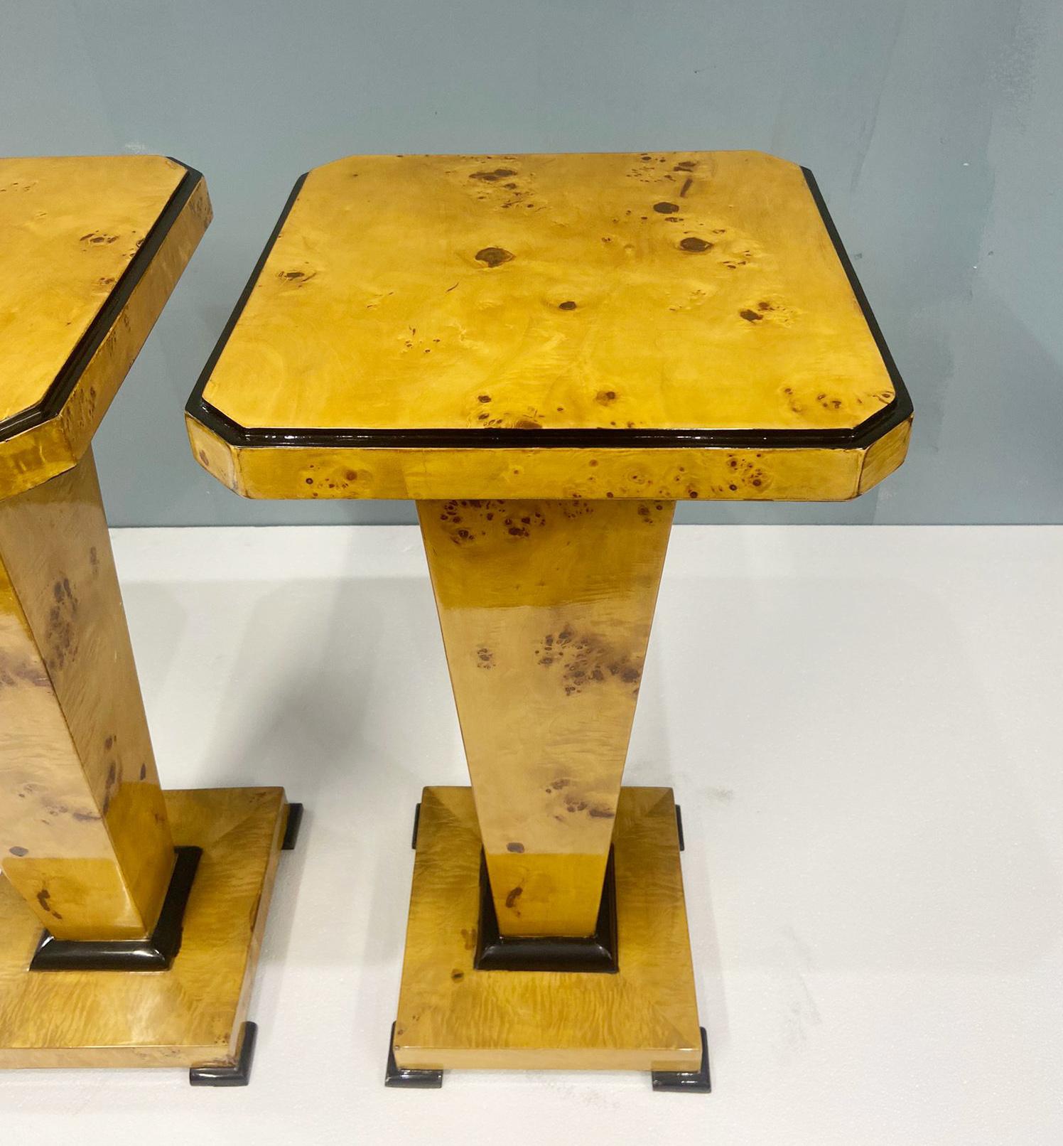 Pair Art Deco Pedestal Stands Walnut Tables For Sale 1
