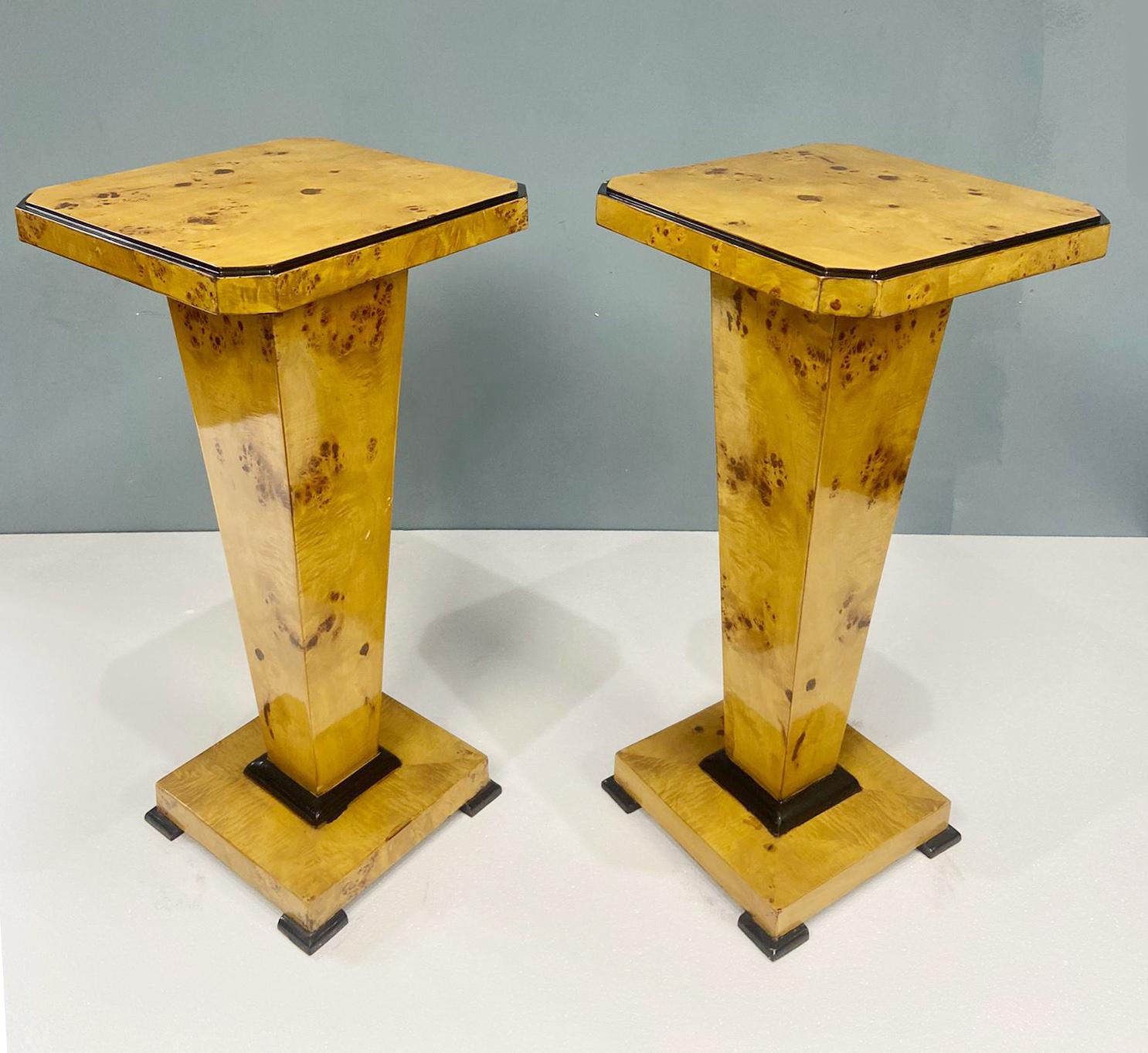 Pair Art Deco Pedestal Stands Walnut Tables For Sale 3