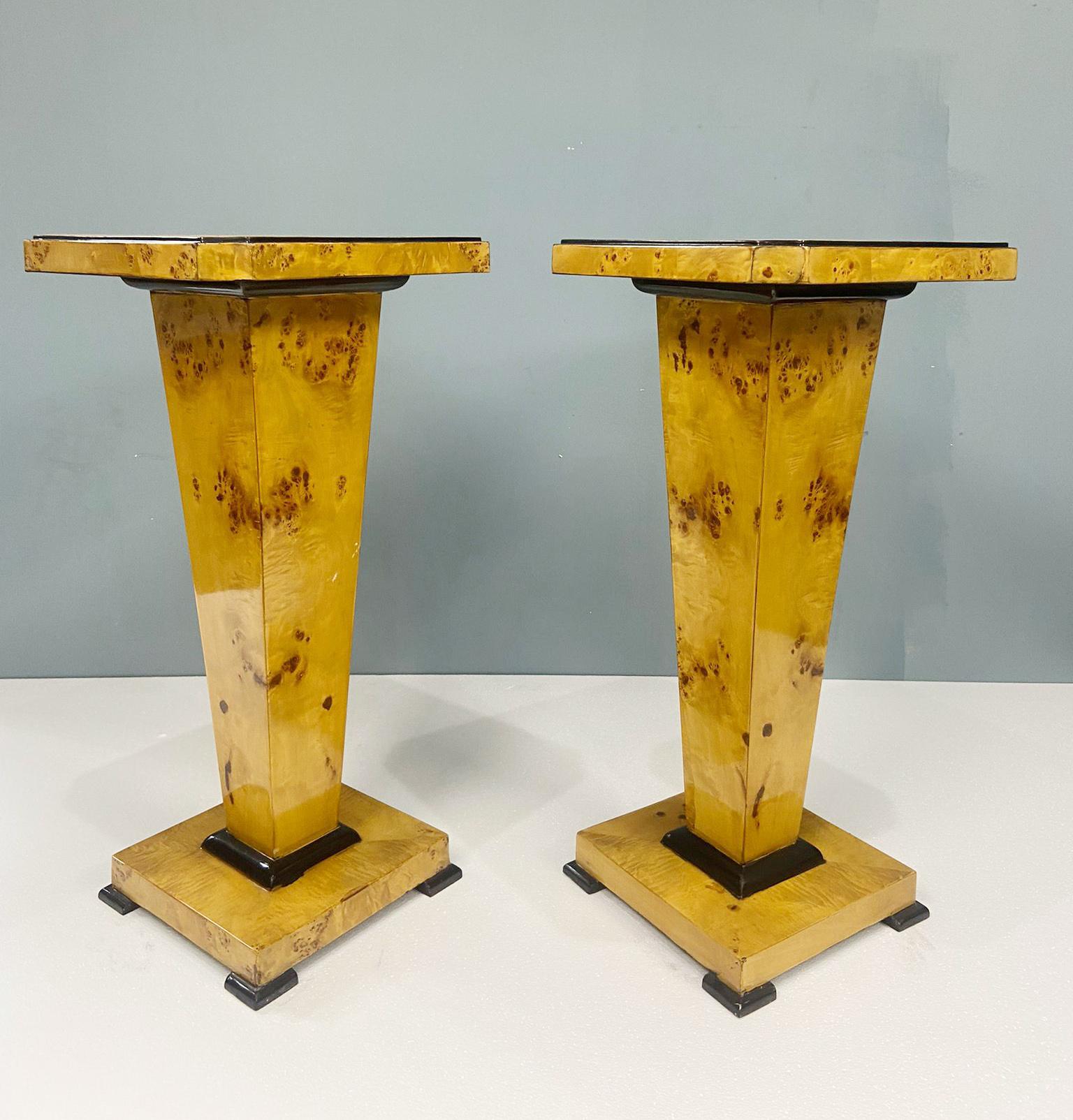 Pair Art Deco Pedestal Stands Walnut Tables For Sale 2