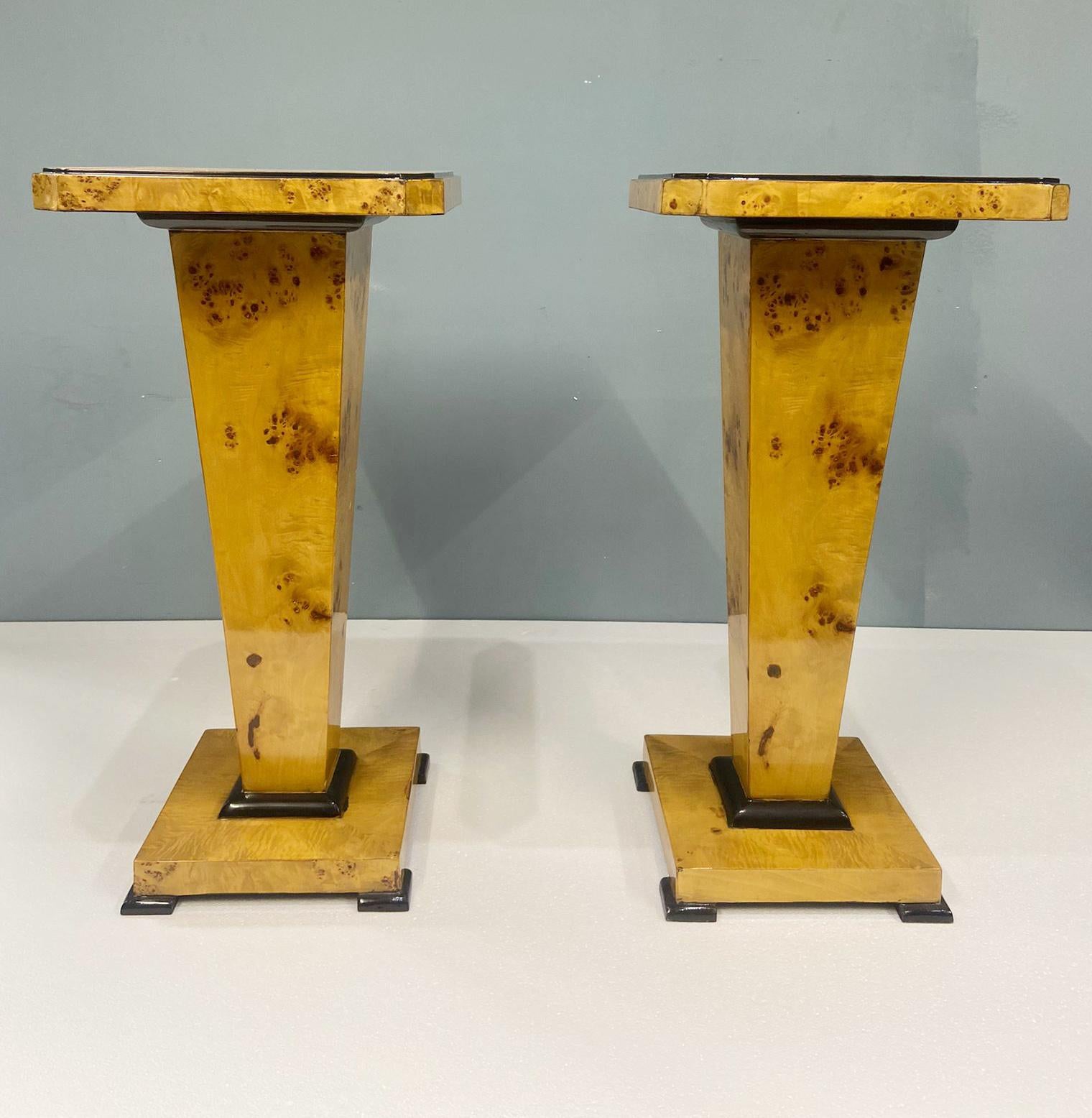 Pair Art Deco Pedestal Stands Walnut Tables For Sale 5