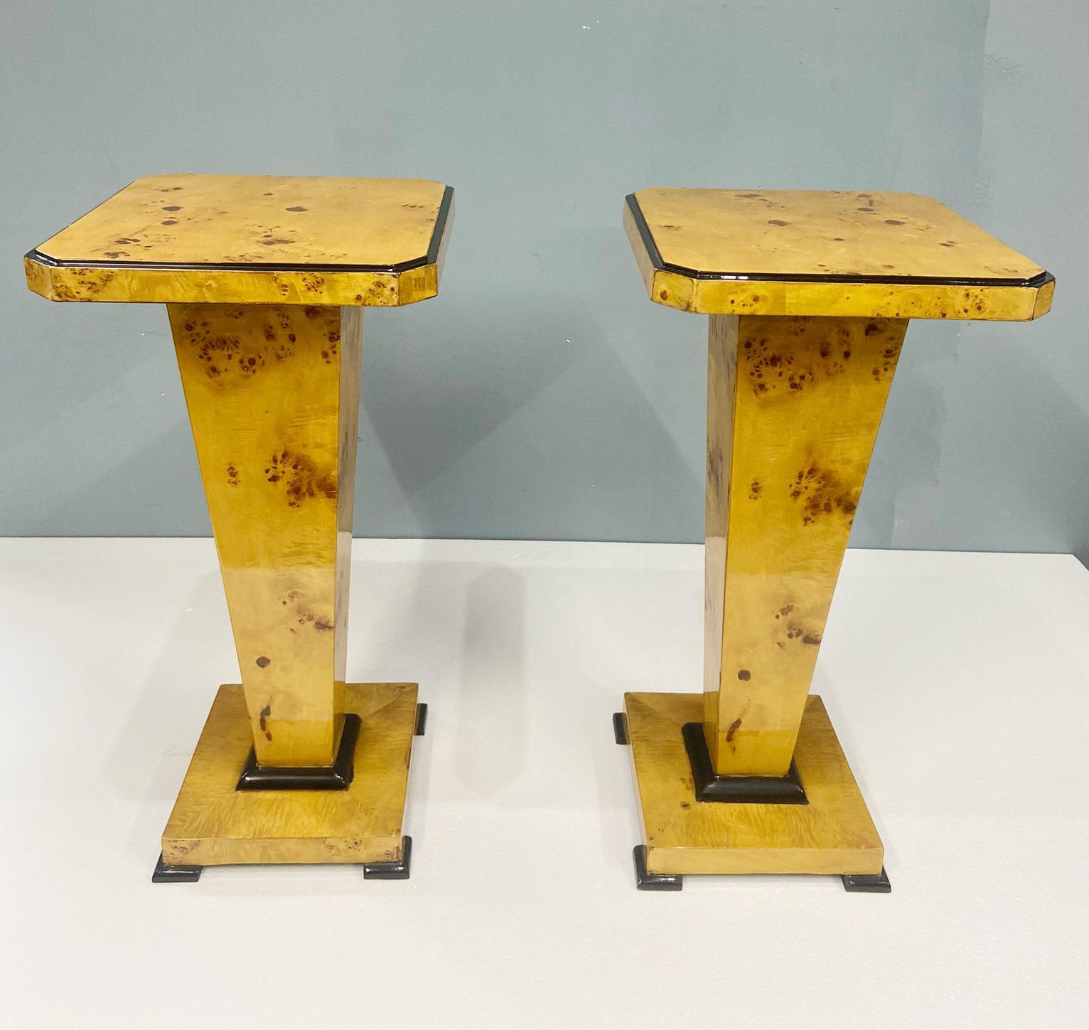 Pair Art Deco Pedestal Stands Walnut Tables For Sale 4