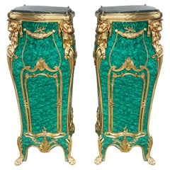Pair French Malachite Pedestal Stands Napoleon III Revival Linke