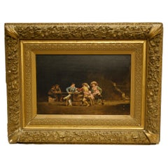 Antique French Oil Painting Tavern Scene Musketeers Signed J De Ninville Chiaros