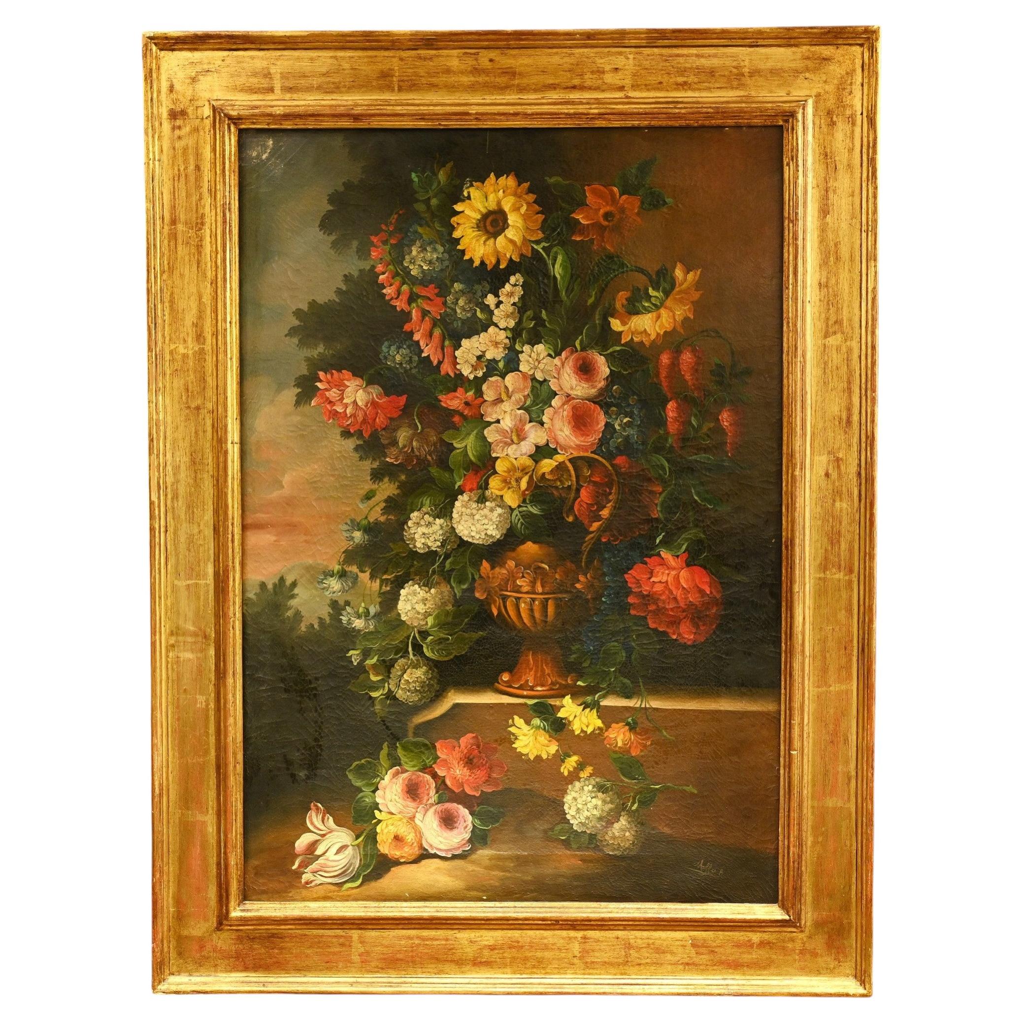 Flemish Oil Painting Floral Still Life Antique Art 1900