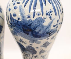 Pair Chinese Porcelain Temple Urns Blue and White China Nanking