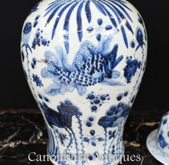 Chinese Ming Ginger Jar Urns - Blue and White Porcelain Vases