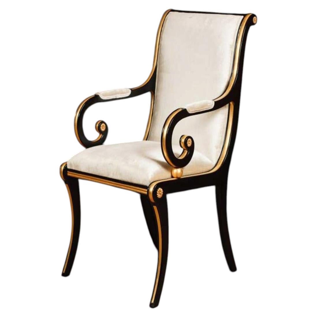 Poltrona francese - Fauteuil Impero con seduta laccata nera in vendita