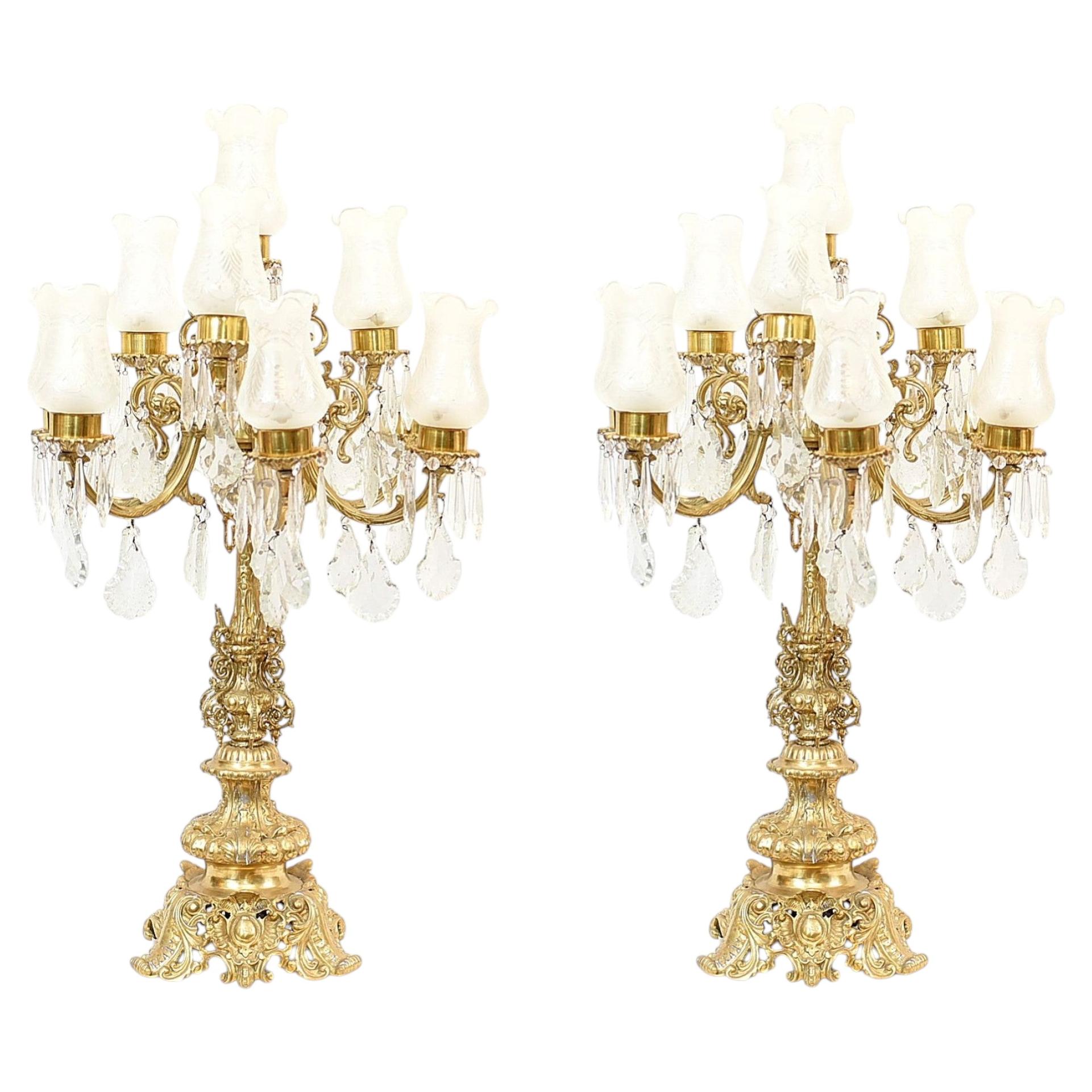 Pair French Gilt Lamps Empire Table Lights For Sale