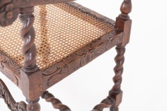 Pair Cromwellian Arm Chairs Oak Barley Twist Carved Farmhouse