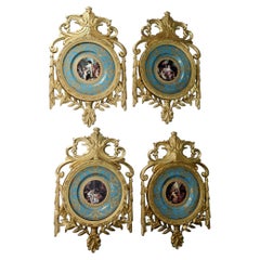 Set Sevres Plaques Cherub Wall Hanging Plates Gilt Frame