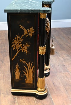 Regency Revival Chinoiserie Lacquer Breakfront Bookcase Side Cabinet