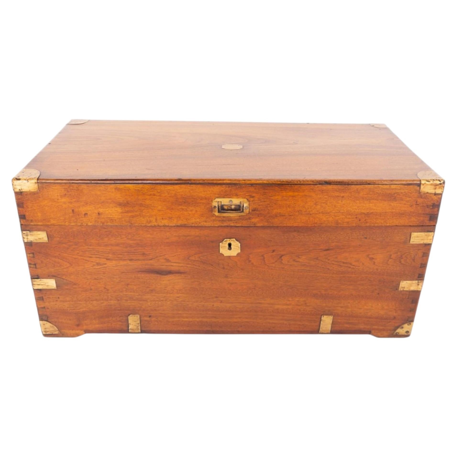 Antique Military Trunk Campaign Chest 1860 Camphor Wood For Sale
